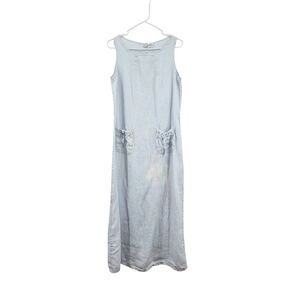 Kleen Women's 100% Linen Sleeveless A-line Midi Dress Cottagecore Lagenlook- M